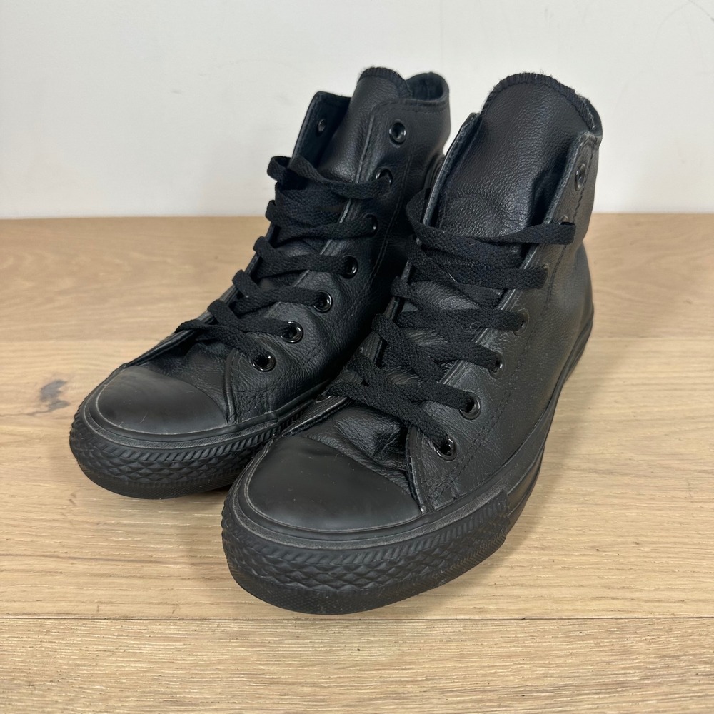 Converse Chuck Taylor All Star Womens 8 Black Leather High Top Mono Sneakers
